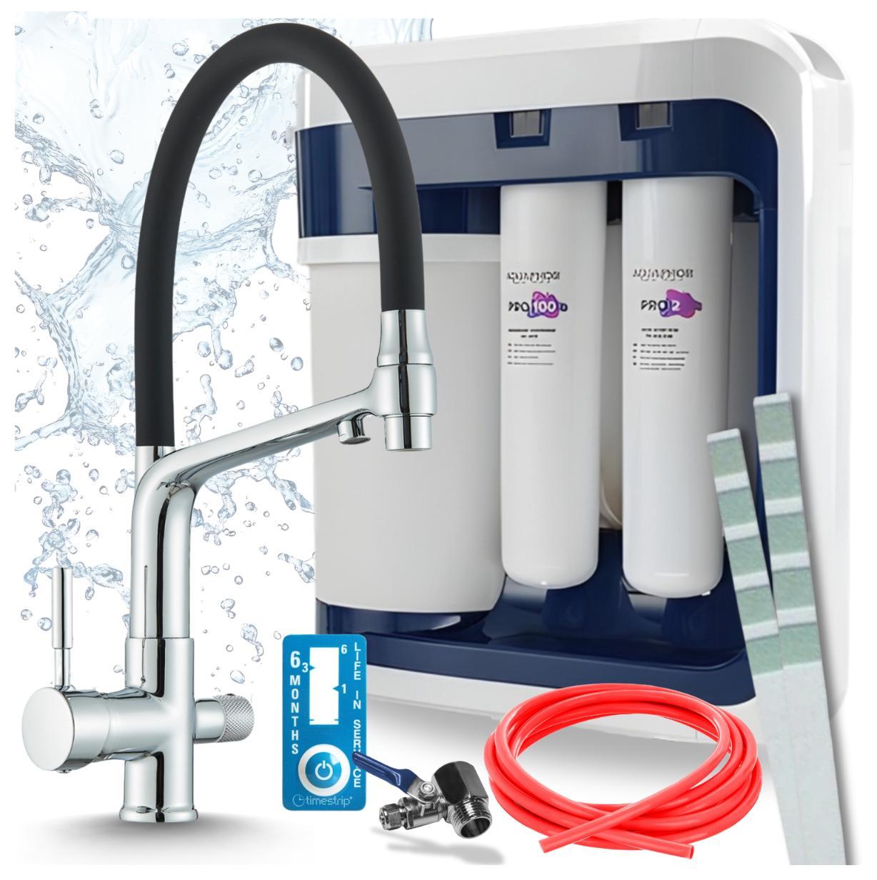 Ari 3-Wege-Küchenarmatur Flexible, Chrom, Ausziehbare Spültischarmatur Im Set Mit Aquaphor Ro-202S Pro Wasserfiltersystem
