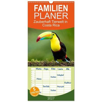 Familienplaner 2027 - Zauberhaft Tierwelt in Costa Rica mit 5 Spalten (Wandkalender, 21 x 45 cm) CALVENDO