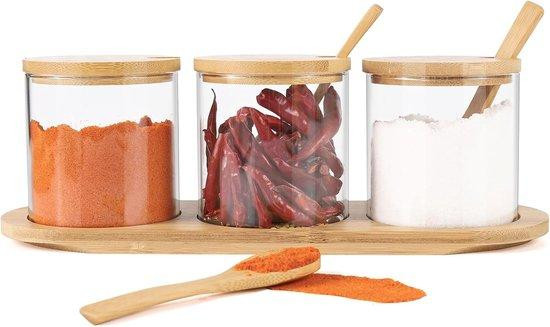 Famanu set van 3 kruidenpotjes met lepeltjes en deksels