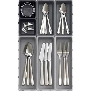JosephJoseph Besteckkasten Blox, grau, Kunststoff, für Schublade, zusammensteckbar, 7 Fächer, 26,5 x 44 cm