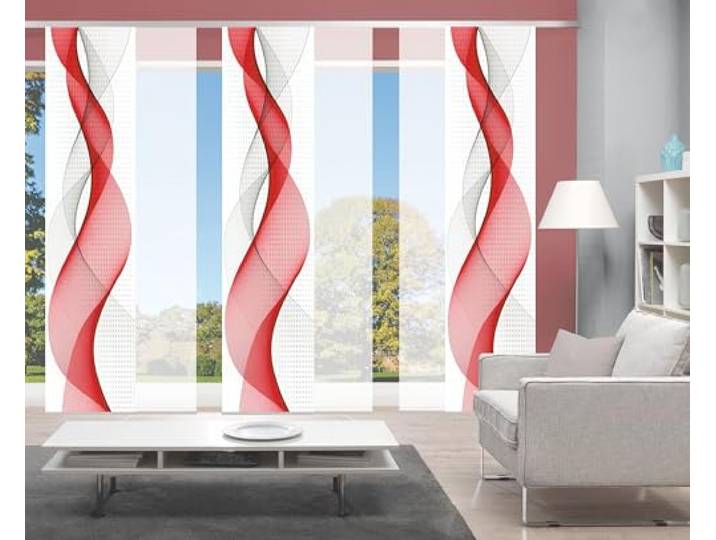 Home Fashion 6er-Set Schiebegardinen OPALIA, 6 x 245 x 60 cm, inkl. Zubehör, Farbe:rot