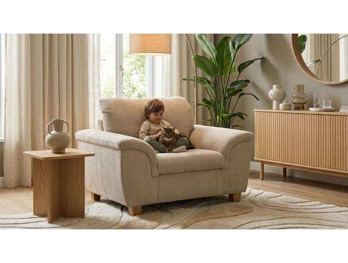 Sessel GOODPRODUCT Eggery Sitzbreite 58 cm, Holzfüsse , beige (taupe), B:120cm H:81cm T:97cm, 90% Polyester, 10% Nylon, Sessel, Sessel, aus haustierfreundlichem Pet Friendly Cord