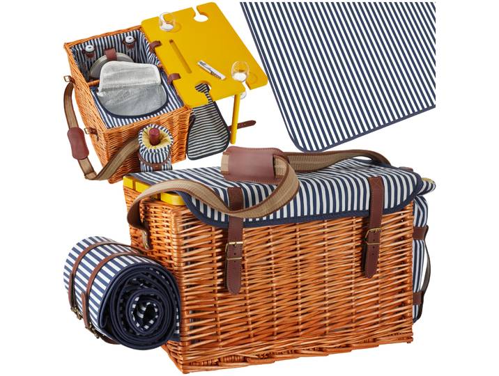 Picknickkorb Rügen für 4 Personen, mit Kühlfach & Zubehör - braun