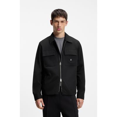 Outdoorhemd HUGO "Elack", Herren, Gr. XL (43/44), N-Gr, schwarz (schwarz001), Web, Obermaterial: 100% Polyester, unifarben, oversize taillenbedeckt, Rundhals, Manschette, Hemden, Oversize Fit, kürzer geschnitten, wasserabweisend, 2-Wege-Zipper