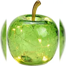 LED Dekolampe Apfel Glas 10er LED Lichterkette Timer Ø11cm hellgrün