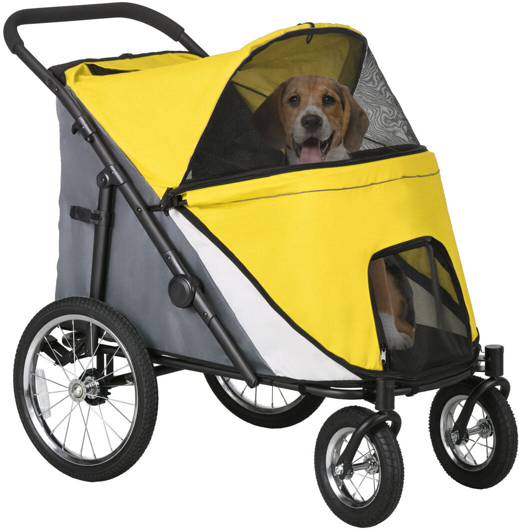 PawHut Foldable Pet Stroller with Cushion for M L Dogs Yellow 247.65cm H X 177.8cm W X 281.94cm D