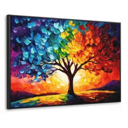LEINWAND Bilder mit Rahmen - Baum - Kunst - Natur - Sonnenuntergang - 150x100