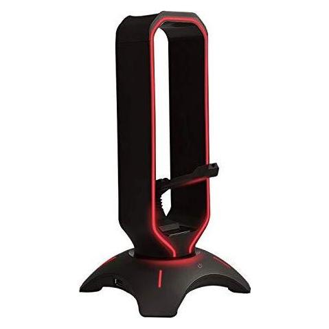 Rampage Fejhallgató állvány - RM-H66 GUARD (fekete, műanyag, USB HUB, Egérkábel tartó, RGB) (PERRAMRMH66GUARD)