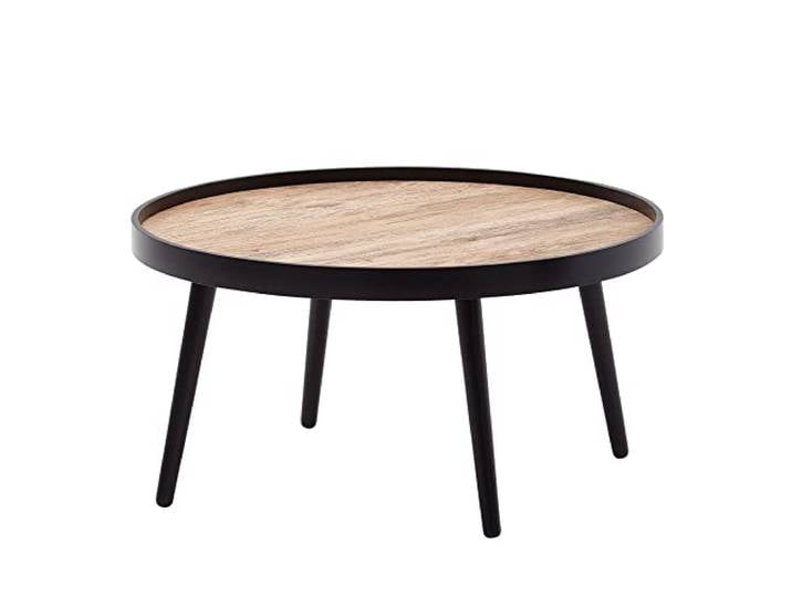 Wohnling Couchtisch Rund 76x76x40 cm Schwarz Braun Sofatisch Modern, Runder Wohnzimmertisch Salontisch, Tisch Wohnzimmer Groß, Kaffeetisch Loungetisch