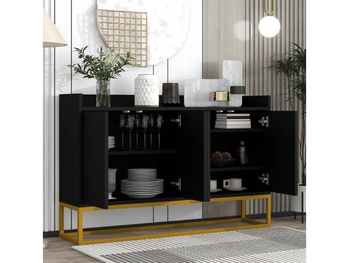 LPOSPI Buffet moderne - 4 portes sans poignées meuble design salon/salle à manger MDF + panneaux particules noir 120x30x80 cm