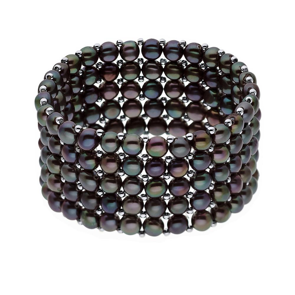 Manchet armband 5 Rijen Black Pearl Zoetwater 925