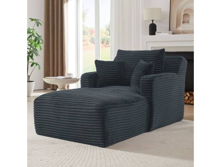 Canapé chaiselongue - SOGEU - Chaiselongue - Velours côtelé - Mousse polyuréthane haute densité - Livré monté
