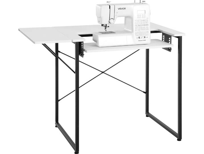 Table de couture VEVOR Table de machine à coudre avec plateau rabattable & tablette réglable & pieds en acier\, table d'ordinateur polyvalente pour la maison studio de mode studio d'art établissement d'enseignement\, blanc