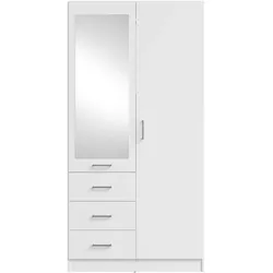 DREHTÜRENSCHRANK NEVARIS 101/200,5/58cm 2-türig mit Spiegel Weiß