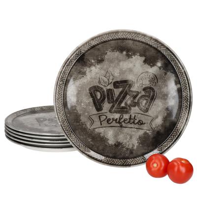 6x Perfetto Pizzateller Schwarz Ø 31,5 cm 6 Personen Porzellan Servier-Platte