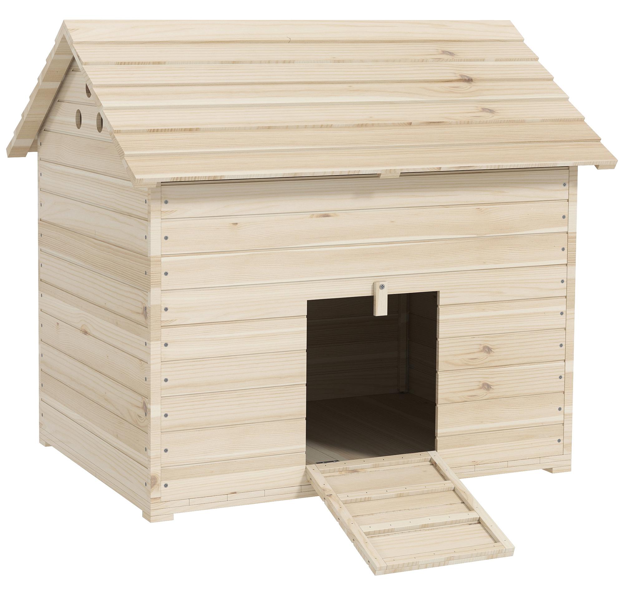 Entenhaus m. aufklappbarem Kippdach, erhöhter Boden, Rampe, Tannenholz, 100x82,5x91cm