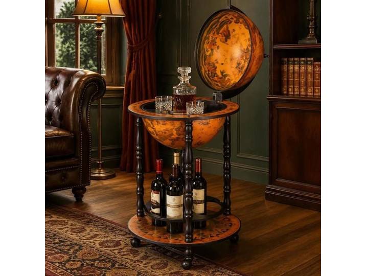 3 roulettes meuble bar globe pour rangement de bouteilles et verres style italien déplacement facile