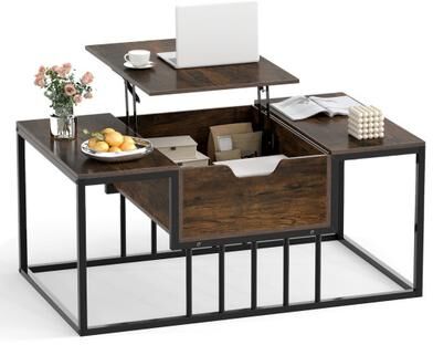 Costway Lift Top Coffee Table Modern Center Table with Hidden Storage Compartment-Rusitc Brown