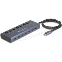 Delock USB 5 Gbps Hub mit 7 USB Type-C Ports mit Schalter da (USB-C, 7 Ports), Dockingstation + USB Hub, Blau