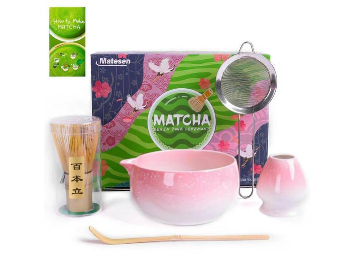 Matcha Set 5-teiliges Set Rosa, Keramik, 15x10x15 cm, Geschirr, Kannen & Karaffen, Kaffeezubehör & Teezubehör