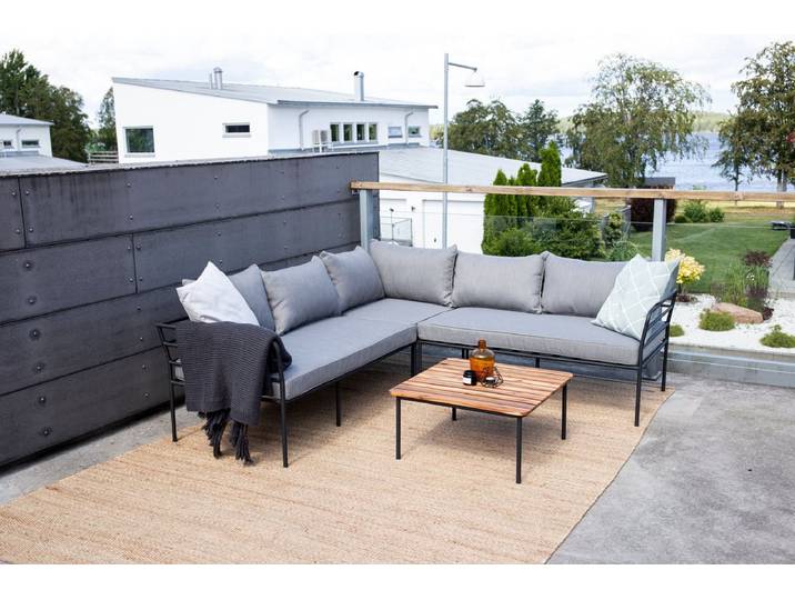 Garten Loungeset Felicita – Ecksofa mit 4 Sitzplätzen und Couchtisch - Hellgrau-Schwarz - Luxusbetten24