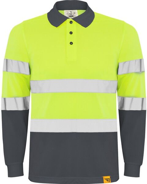 Polo manches longues personnalisé haute visibilité Polaris L/S XXL PLOMB/JAUNE FLUO