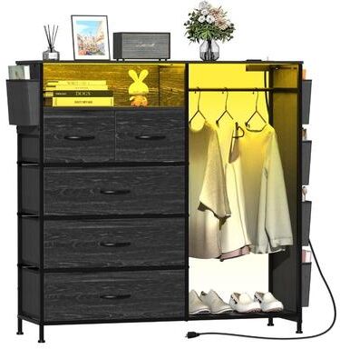 No Dresser for Bedroom with Clothes Rack Side Pockets