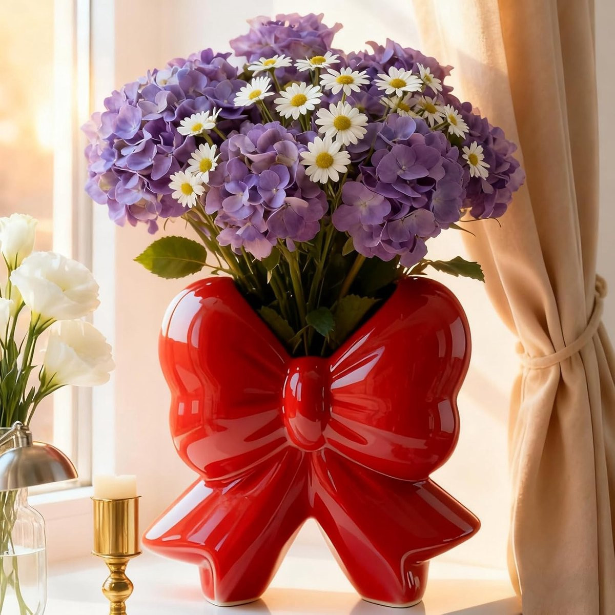Moderne Rode Boogvaas van Keramiek voor Tafeldecoratie en Bloemen