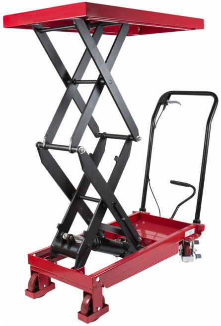 Chariot à doubles ciseaux à plate-forme élévatrice STIER, charge max. 350 kg, plateforme 910 x 500 mm, fonction de levage par pédale, table élévatrice mobile (903074)