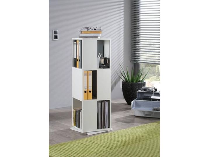 möbelando Drehregal >Tower< in weiß - 34x108x34cm (BxHxT)
