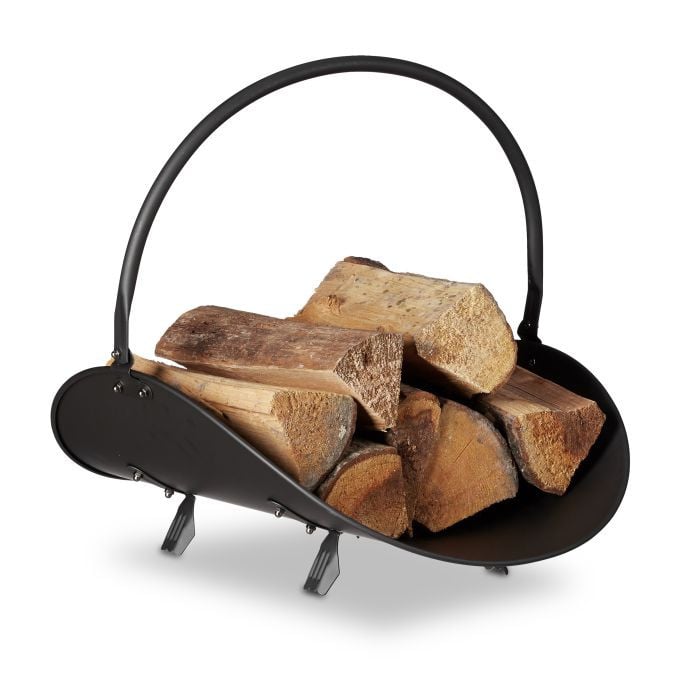 Relaxdays Houtmand met handvatten, metaal, zwart, H 40 x B 38 x D 48 cm