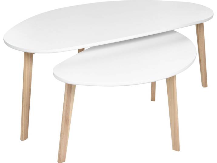 BELIANI Couchtisch 2er Set Weiß MDF mit Kieferholz Beinen Hellbraun Skandinavischer Stil Asymmetrische Unregelmäßige Form Wohnzimmermöbel