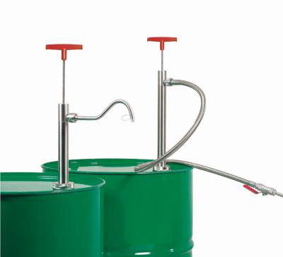 Fasspumpe, 0,22 l/Hub, Edelstahl, Eintauchtiefe 360 mm, abschraubbarer Auslaufbogen, für entzündbare Flüssigkeiten
