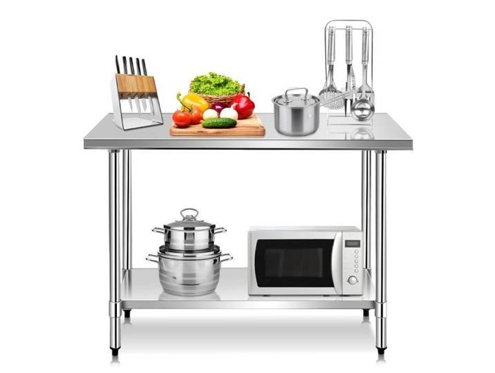 GIANTEX Plan de Travail Cuisine en Acier Inoxydable Table Travail avec 2 Étages +Tablette Dessous Réglable 122x61x90CM Charge 250KG