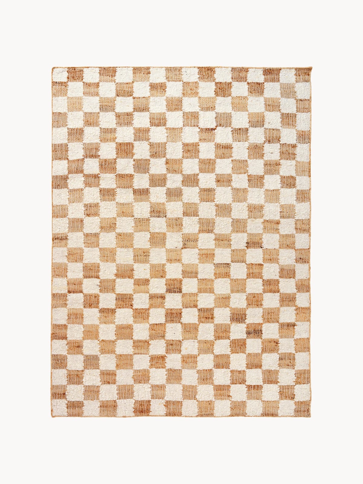 Ferm LIVING Handgeweven laagpolig wollen vloerkleed Check met jute