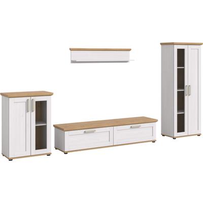 Wohnwand HOME AFFAIRE "Cosenza", weiß (sibu lärche nachbildung), B:316cm H:161cm T:40cm, Kastenmöbel-Sets, Wohnwand, Cosenza, Breite: 336 cm,2xVitrine,Lowboard, Wandboard