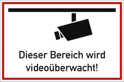 moedel Hinweisschild „Dieser Bereich wird videoüberwacht!“, L 200 x B 300 mm, Aluminium, rot-schwarz-weiß