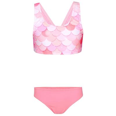 Bustier-Bikini AQUARTI "Bikini Mädchen Sport Bikini Racerback Bustier & Bikinislip", Mädchen, Gr. 116, N-Gr, orange (meerjungfrau rosa, aprikose), Obermaterial: 80% Polyamid PA. 20% Elasthan EL., Bikini-Sets