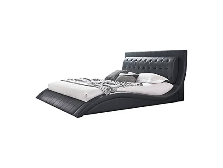 i-flair St. Tropez Kunstleder-Polsterbett 180 x 200 cm schwarz Lederknöpfe Hohes Kopfteil, geschwungener Rahmen, Mittelstange für 2 Lattenroste, moderne Lounge-Optik