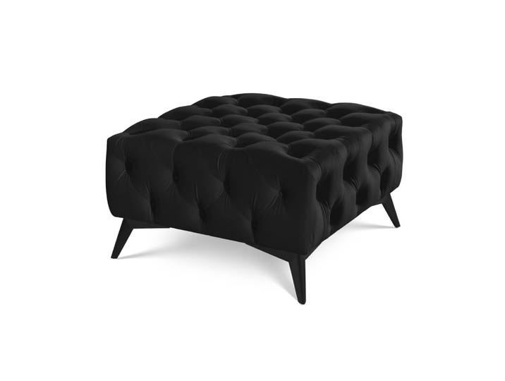 Repose-pieds Chesterfield en velours noir avec pieds noirs