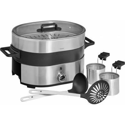 WMF Dampfgarer "Lono Hot Pot & Dampfgarer", silber (silberfarben), B:46cm H:25,5cm T:28cm, Dampfgarer, 3,6l, mit Garkörbchen, spülmaschinengeeignete Bestandteile