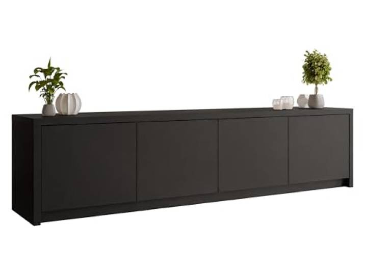 Mirjan24 TV-Schrank Sekarti 4D mit 4 Türen (Schwarz) Stilvolles TV-Lowboard mit griffloser Öffnung und geräumigem Stauraum, B/H/T: 198/51/40 cm