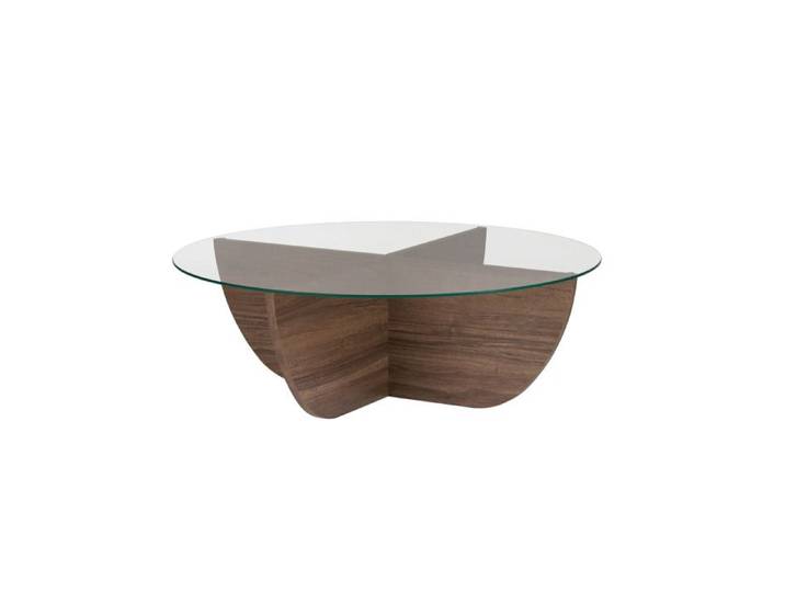 Table basse en verre  Liya  90 x 90 x 30 cm - Noyer