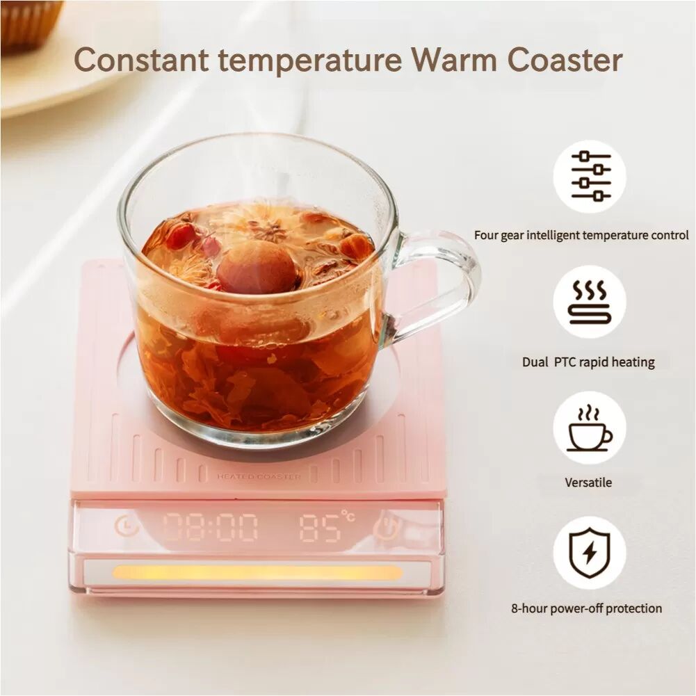 INF Chauffe-tasse intelligent avec 4 réglages de température, arrêt automatique, contrôle tactile et affichage numérique Rose