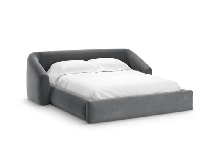 Lit coffre avec tête de lit 200x140cm en velours gris