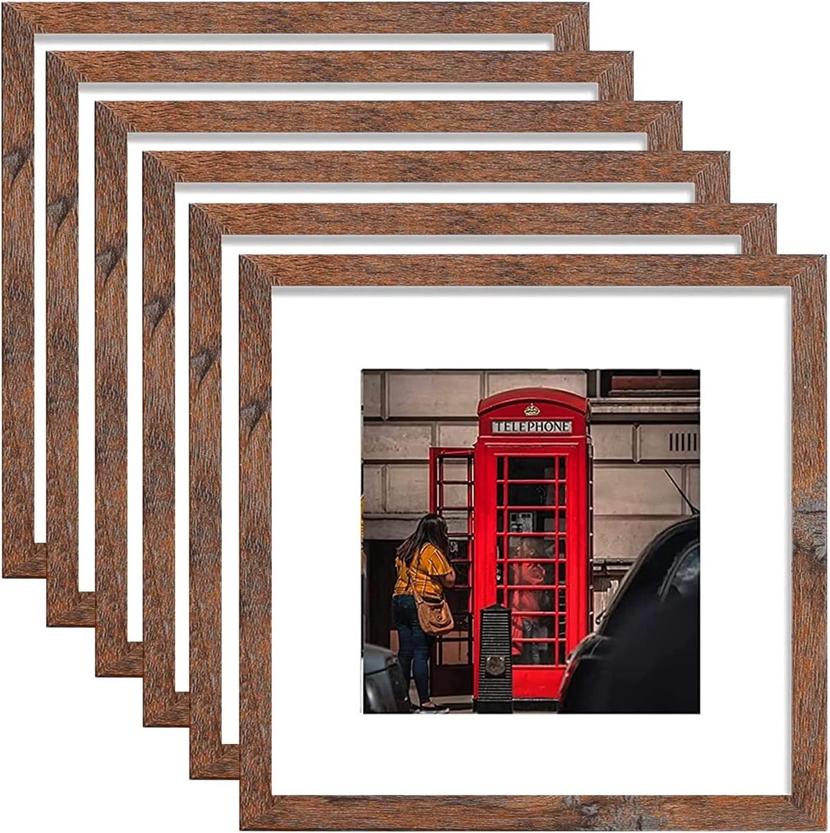 Fotolijst Set Wanddecoratie in Rustieke Houtlook - Bruin - 12x12 cm
