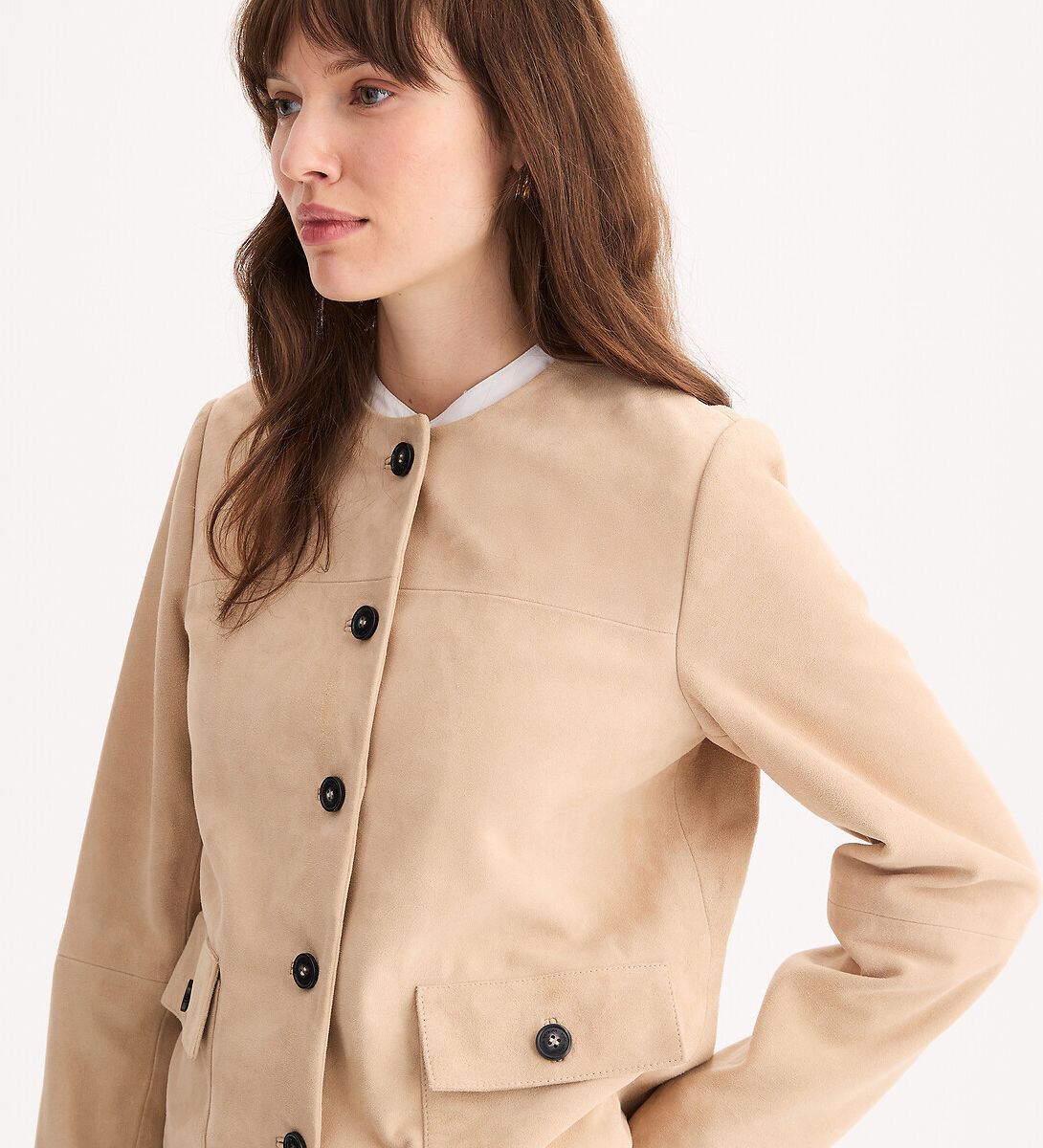 ANNE WEYBURN Blouson, fermeture pressionnée, en cuir de chèvre