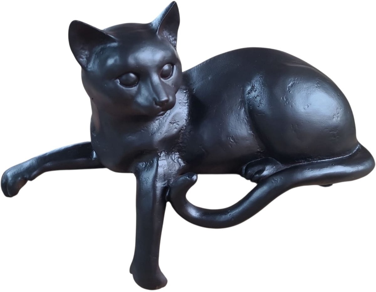 Gilde Handwerk Sculptuur Kat - Zwart - Polyresin - Hoogte: 28 cm