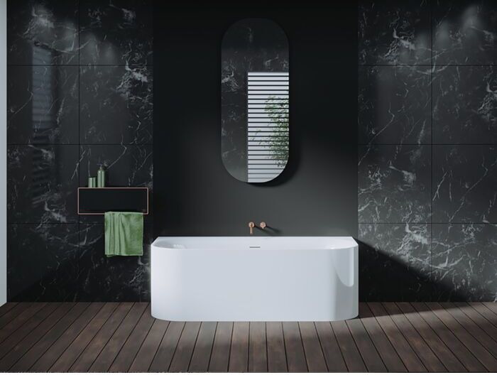RIHO Sanitär GmbH Riho Devotion back2wall Vorwand-Badewanne B096001005 weiß, 180x84cm, ohne Füllfunktion, mit Verkleidung