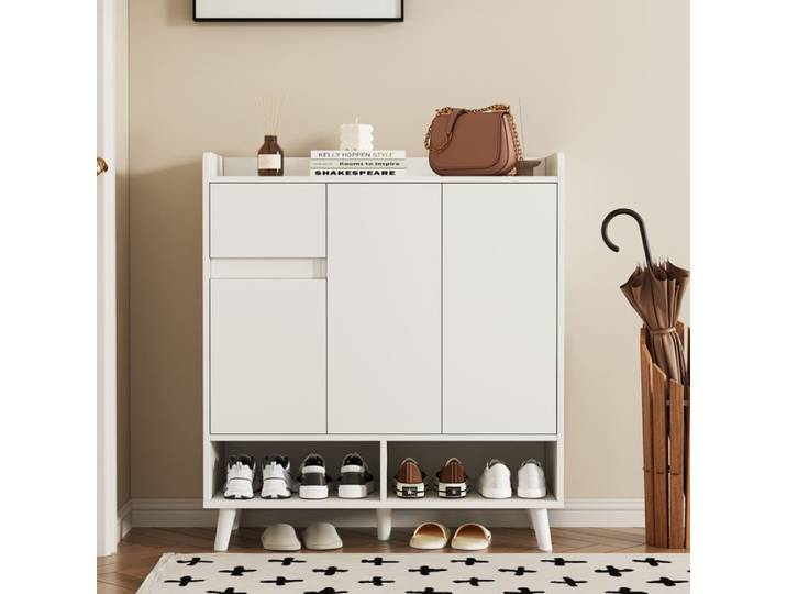 Buffet haut - ZEVKOR - 99×90×35 cm - Blanc - Étagères réglables - Rangement ouvert